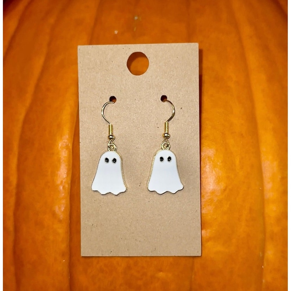 Gold Ghost Drop Earrings Dangle Earrings on hooks Halloween, spooky,‎ fall